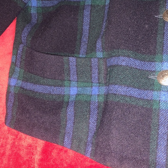 Vintage 90s Byblos Navy/Forest Green Tartan Plaid Button Front Wool Jacket Sz 6 - Picture 5 of 8